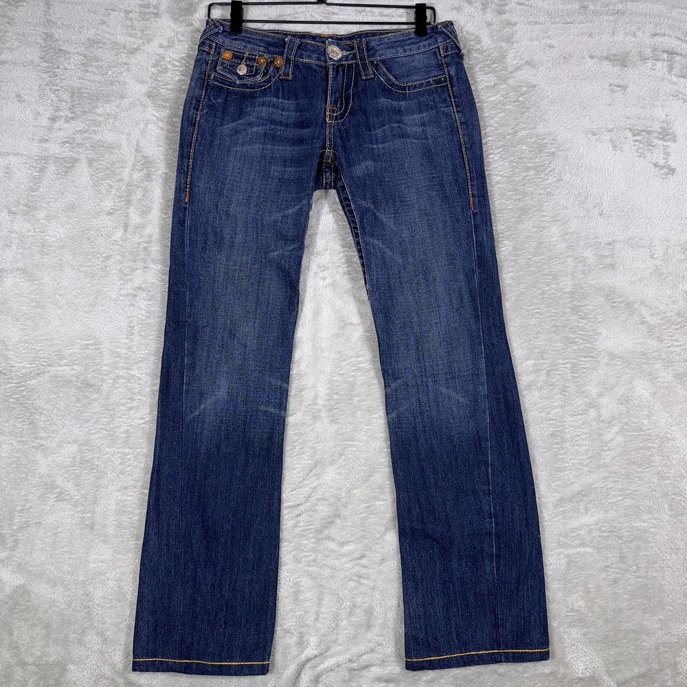 True Religion Jeans Joey Low‎ Rise Bootcut Rainbow Billy Big T Stitching Size 28